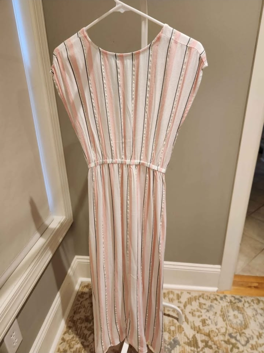 Blue Island Pink, Gold, Blue Striped V-Neck Beach Summer  Dress or Cover Up  XS